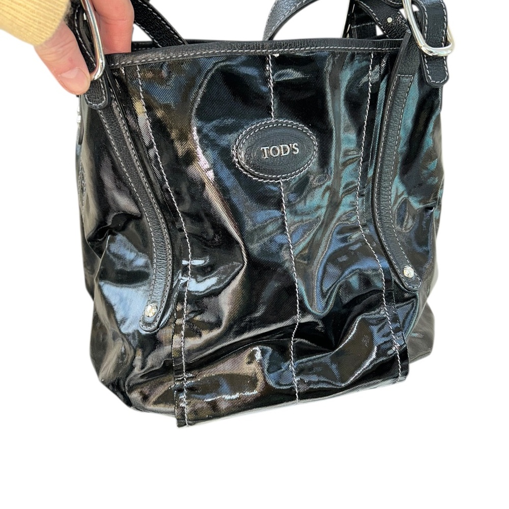 Tods authentic Pasmy Bauleto black genuine leather trim shoulder bag purse ITALY - Picture 9 of 10